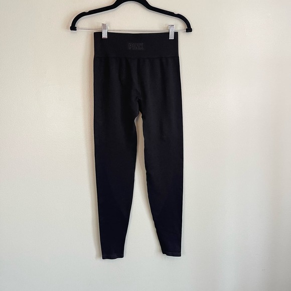 PINK Victoria Secret Women Black Seamless Ribbed Pull-On Stretchy Leggings Small - Picture 2 of 9